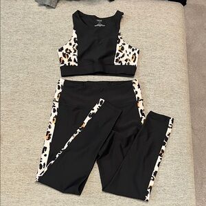 Aqua Black Leggings with Animal Print Accents